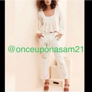 🔥 NWT Free People Love Alive Boyfriend Jeans We the Free Floral Embroided